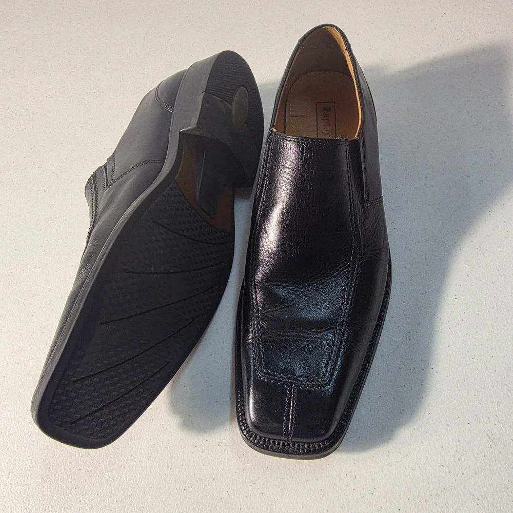 Apt 9 Mens Black Leather Square Bicycle Toe Slip On Dress Loafers Shoes